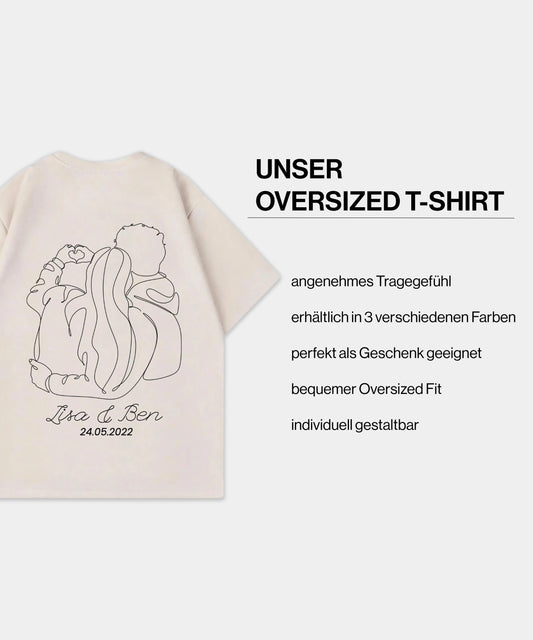 Customized Couple Drawing Oversized T-Shirt