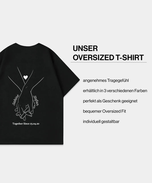 Customized Drawing Holding Hands Couple Oversized T-Shirt